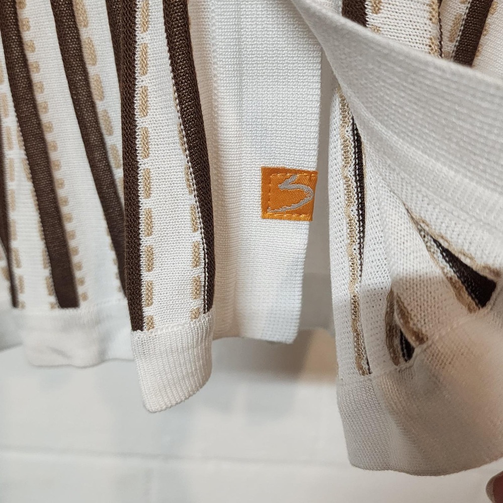 90's Edition Seven Striped Knit Button Down Short Sleeve Shirt Lightweight Brown - Picture 7 of 8